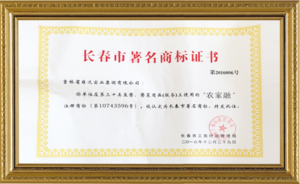 长春市著名商标证书